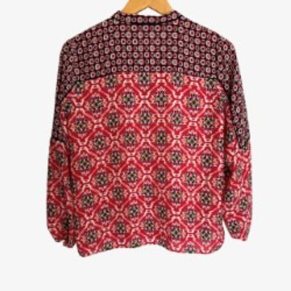 Loft Mixed Mosaic Split Neck Blouse SP - Picture 3 of 4